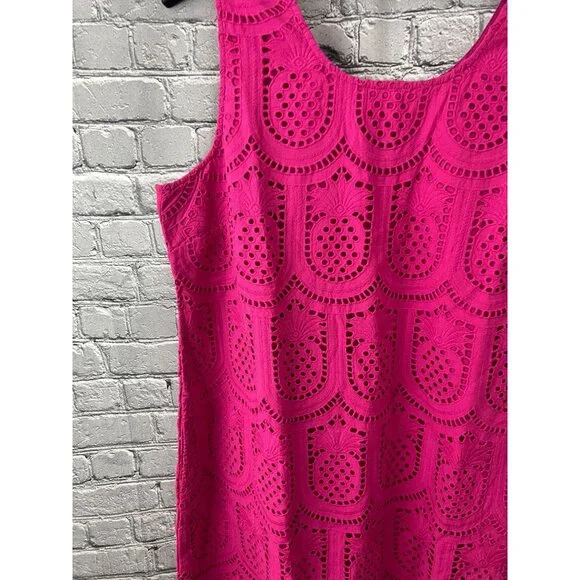 J. Jill Fuchsia Pink  Pineapple Eyelet Sleeveless Cotton Shift Dress 2X NWT - Picture 11 of 11
